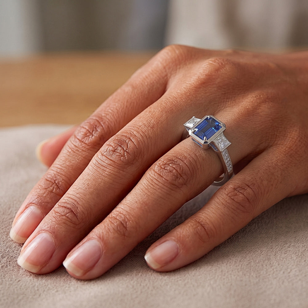 Princess Natural Earth Mined Diamond & Emerald Sapphire Engagement Ring Two Tone 2 Carats