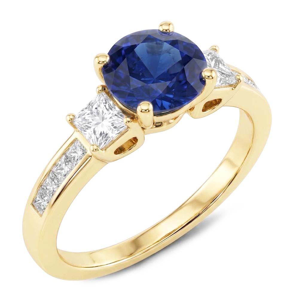 Princess Natural Earth Mined Diamond & Round Blue Sapphire Ring 3.50 Carats Channel Set