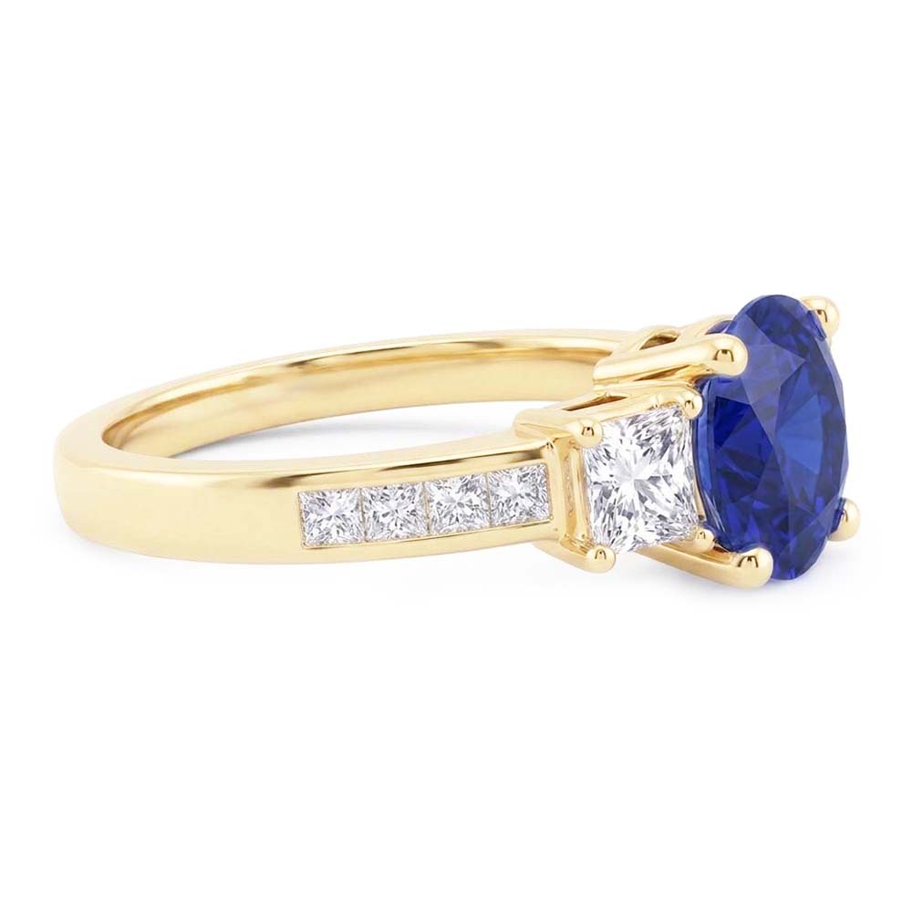 Princess Natural Earth Mined Diamond & Round Blue Sapphire Ring 3.50 Carats Channel Set