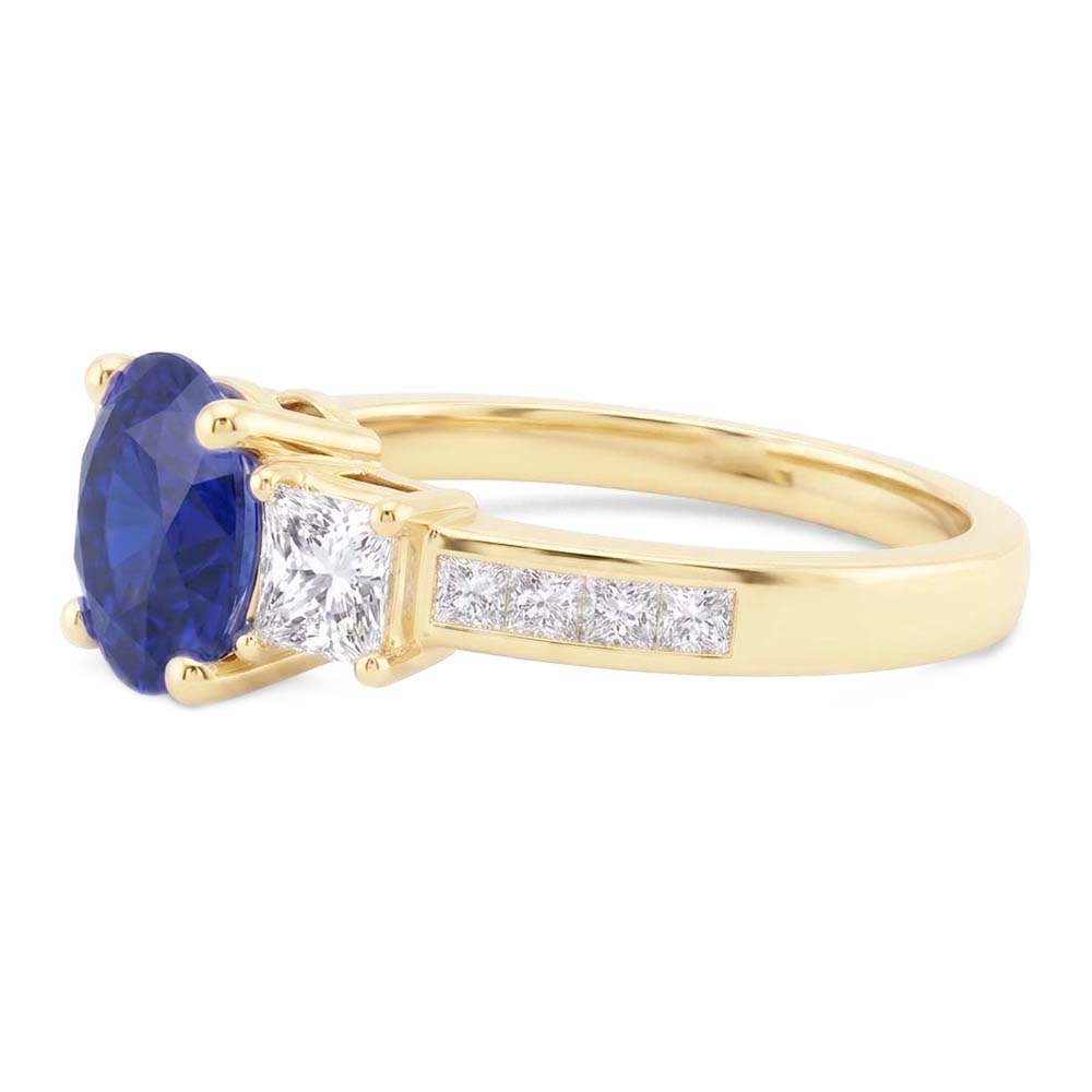 Princess Natural Earth Mined Diamond & Round Blue Sapphire Ring 3.50 Carats Channel Set