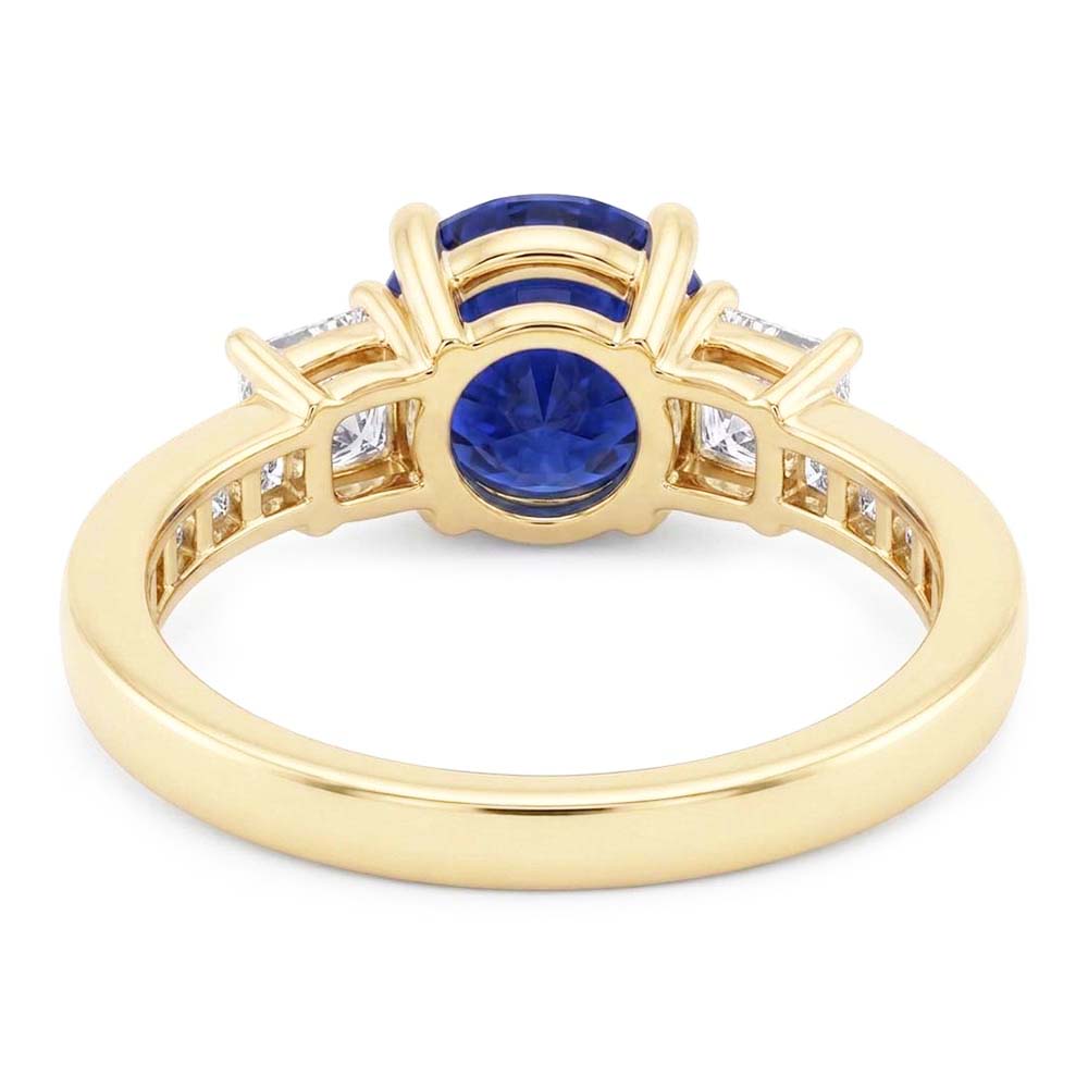 Princess Natural Earth Mined Diamond & Round Blue Sapphire Ring 3.50 Carats Channel Set