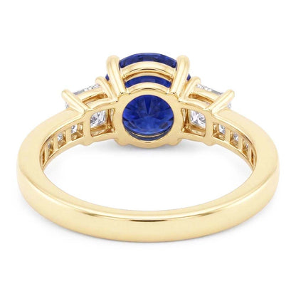 Princess Natural Earth Mined Diamond & Round Blue Sapphire Ring 3.50 Carats Channel Set