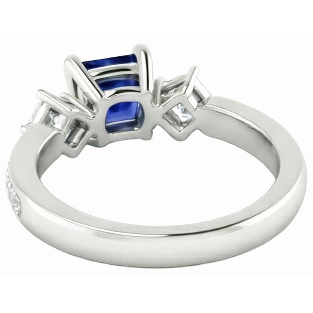 Princess Round Natural Earth Mined Diamond Ceylon Sapphire Ring 2.50 Carats White Gold 14K