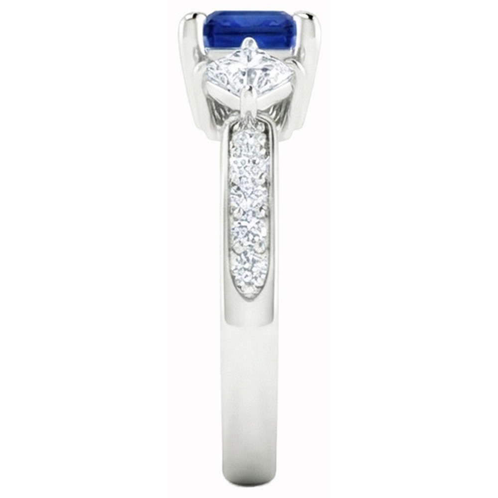 Princess Round Natural Earth Mined Diamond Ceylon Sapphire Ring 2.50 Carats White Gold 14K
