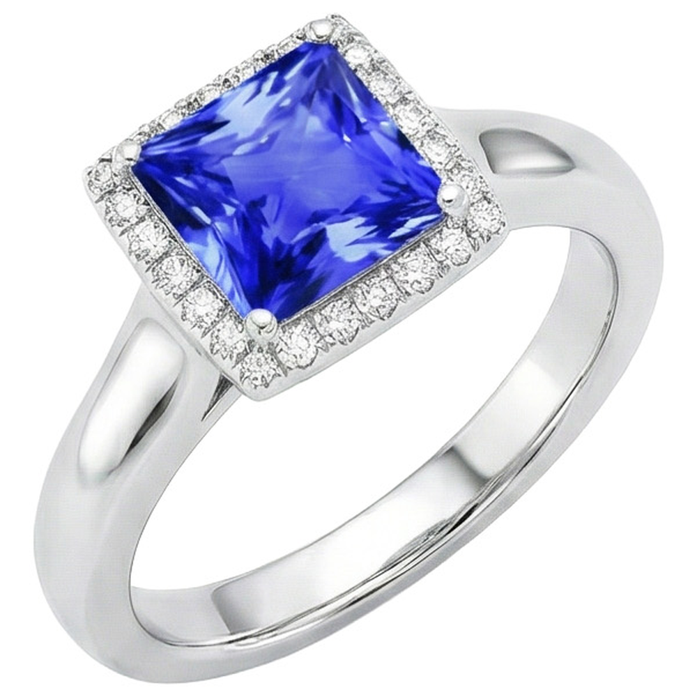 Princess Shaped Ceylon Sapphire Natural Earth Mined Diamonds Gemstone Ring 5.40 Carats