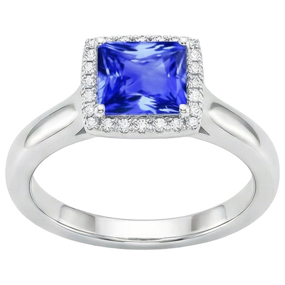 Princess Shaped Ceylon Sapphire Natural Earth Mined Diamonds Gemstone Ring 5.40 Carats
