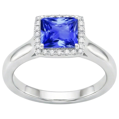 Princess Shaped Ceylon Sapphire Natural Earth Mined Diamonds Gemstone Ring 5.40 Carats