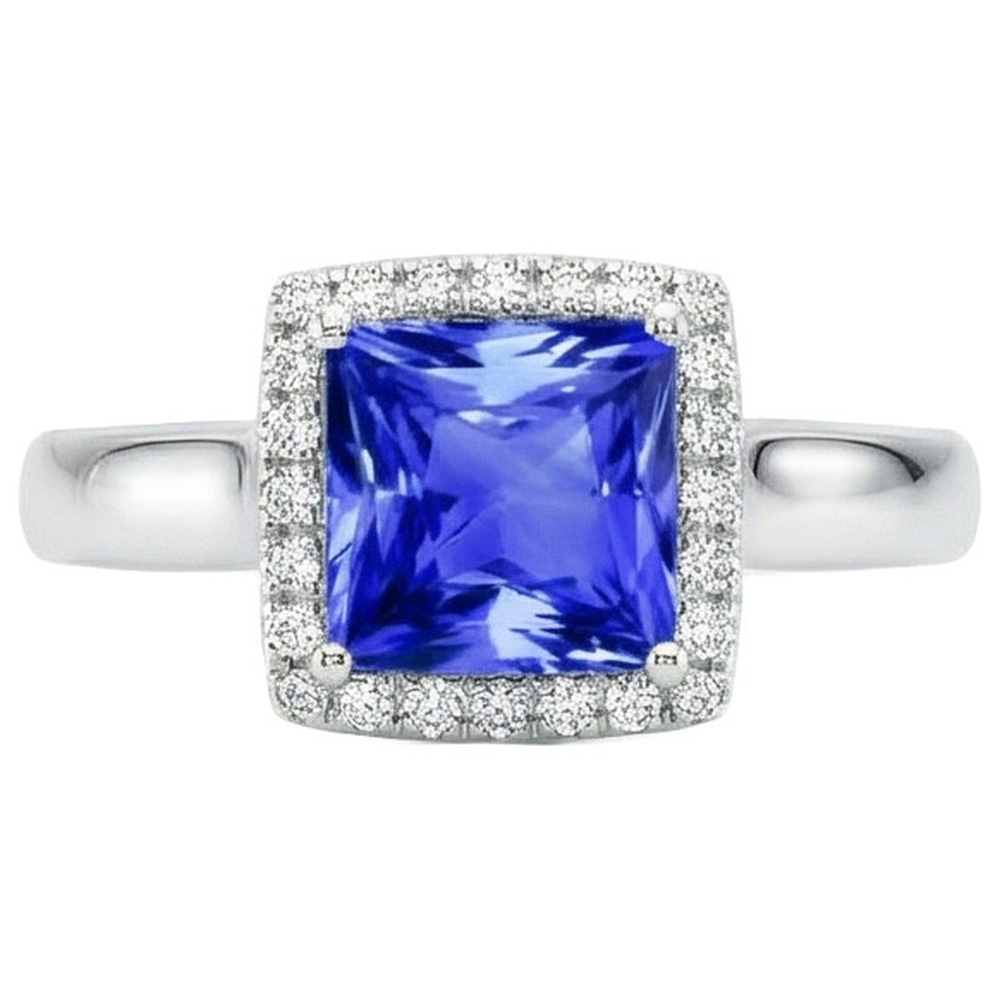 Princess Shaped Ceylon Sapphire Natural Earth Mined Diamonds Gemstone Ring 5.40 Carats