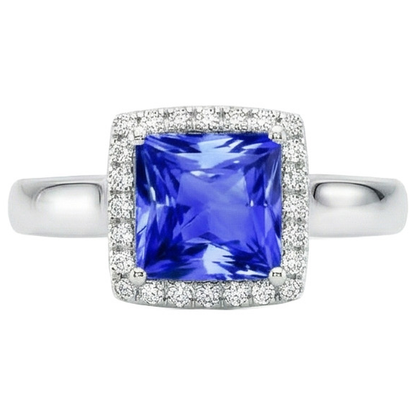 Princess Shaped Ceylon Sapphire Natural Earth Mined Diamonds Gemstone Ring 5.40 Carats