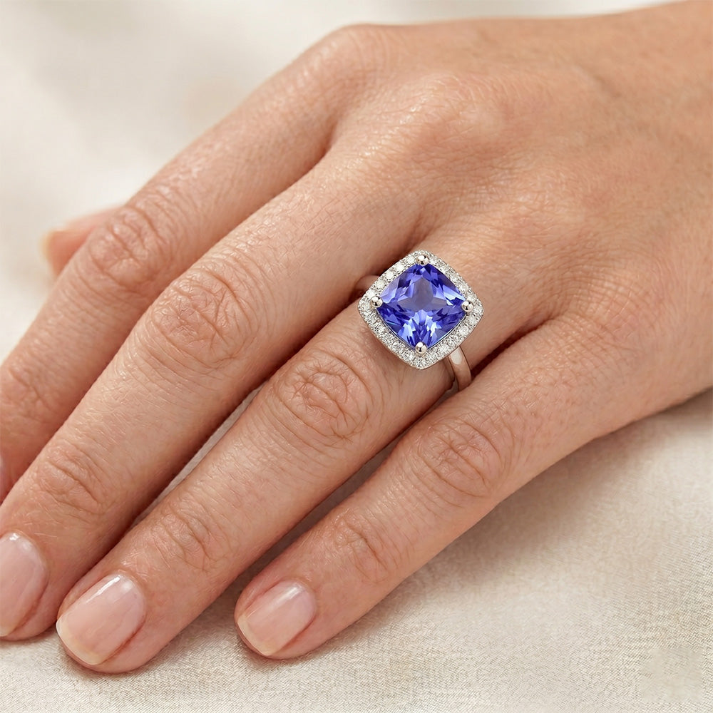 Princess Shaped Ceylon Sapphire Natural Earth Mined Diamonds Gemstone Ring 5.40 Carats