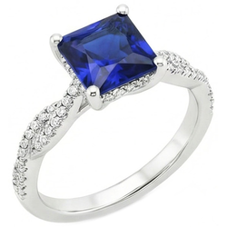 Princess Solitaire Accents Ring Ceylon Sapphire & Natural Earth Mined Diamonds 6 Carats