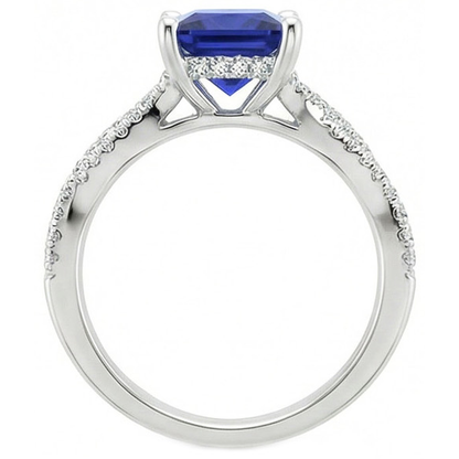 Princess Solitaire Accents Ring Ceylon Sapphire & Natural Earth Mined Diamonds 6 Carats
