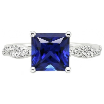 Princess Solitaire Accents Ring Ceylon Sapphire & Natural Earth Mined Diamonds 6 Carats