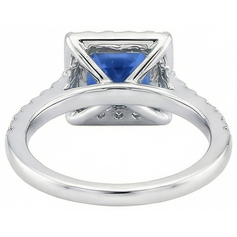 Princess Sri Lankan Sapphire Natural Earth Mined Diamond Ring 2.25 Carat White Gold 14K