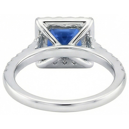 Princess Sri Lankan Sapphire Natural Earth Mined Diamond Ring 2.25 Carat White Gold 14K