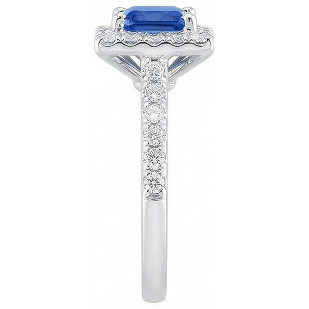 Princess Sri Lankan Sapphire Natural Earth Mined Diamond Ring 2.25 Carat White Gold 14K