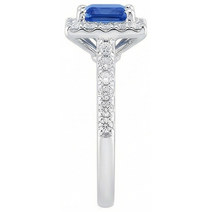 Princess Sri Lankan Sapphire Natural Earth Mined Diamond Ring 2.25 Carat White Gold 14K