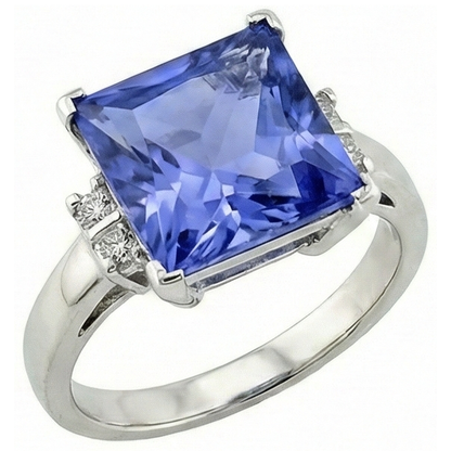 Princess Tanzanite Natural Earth Mined Diamonds 8.50 Carat Fancy Ring White Gold 14K