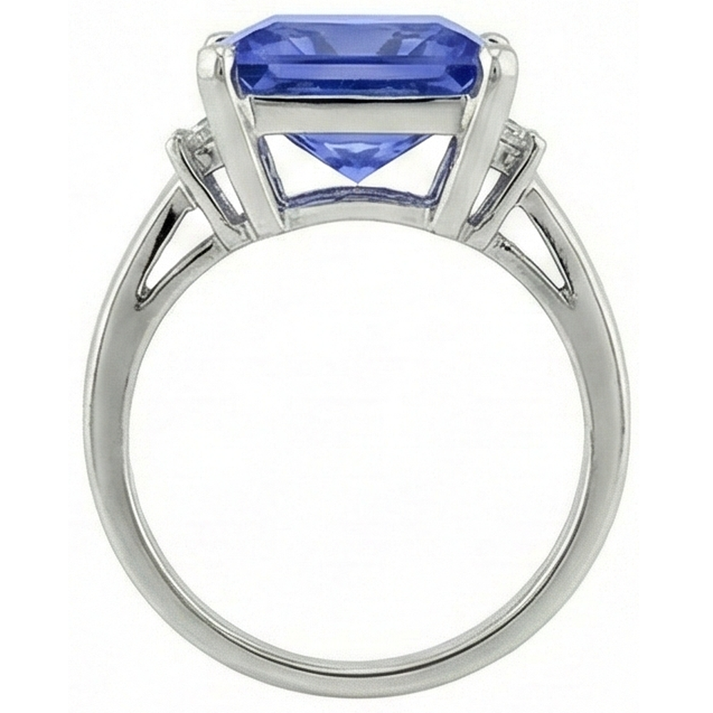 Princess Tanzanite Natural Earth Mined Diamonds 8.50 Carat Fancy Ring White Gold 14K