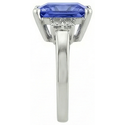 Princess Tanzanite Natural Earth Mined Diamonds 8.50 Carat Fancy Ring White Gold 14K