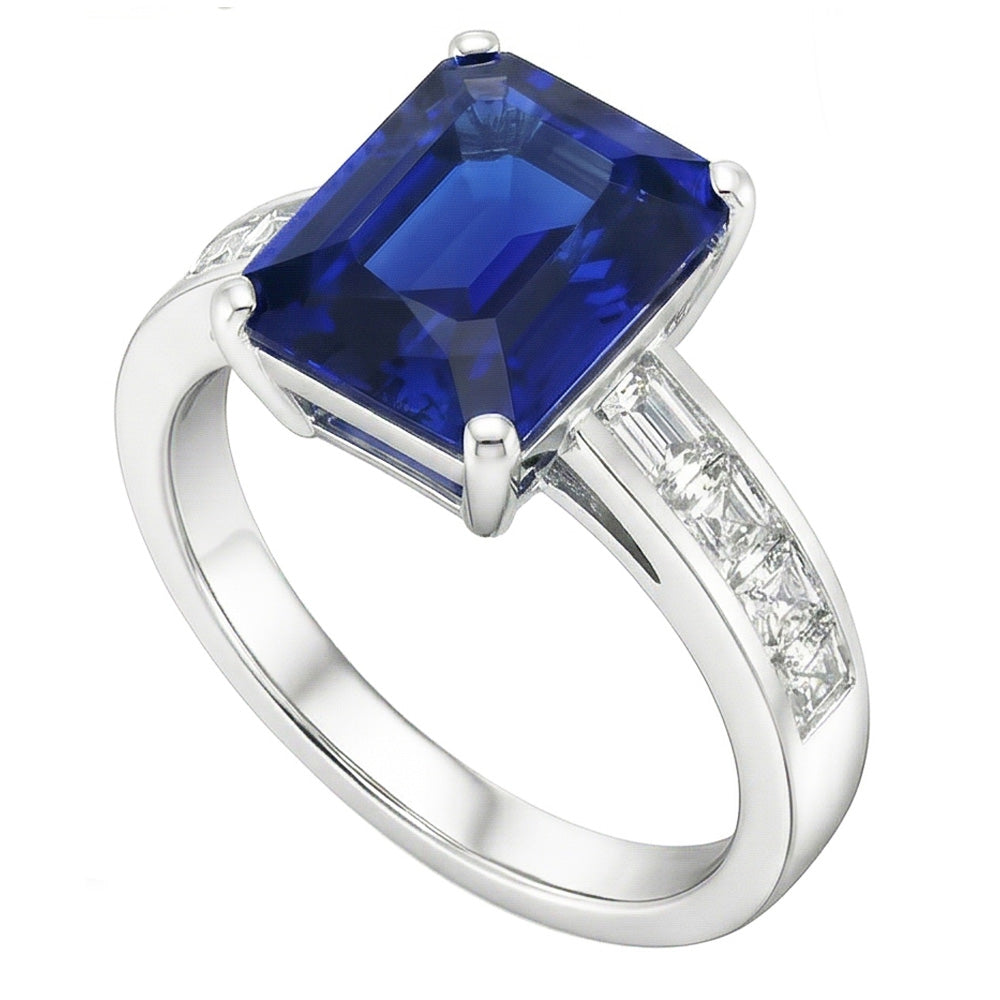 Princess & Baguette Natural Earth Mined Diamond Sapphire Ring Radiant 3 Carats Channel Set