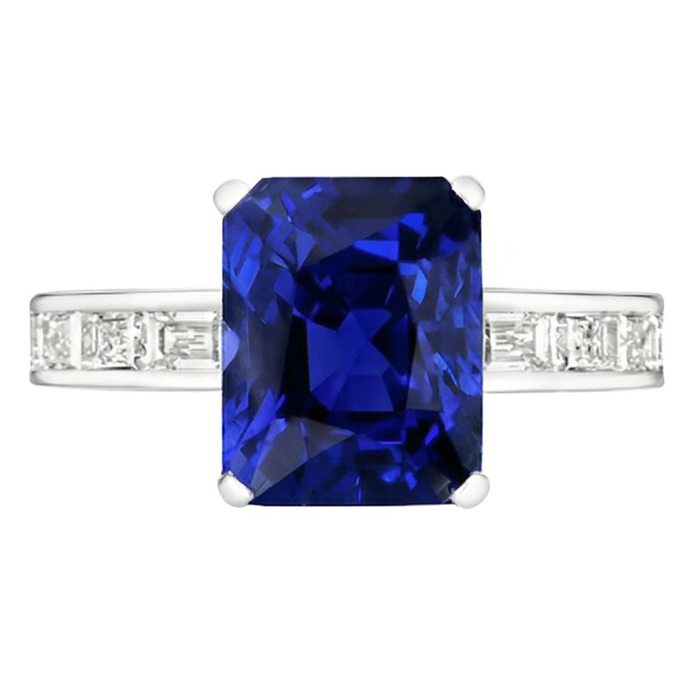 Princess & Baguette Natural Earth Mined Diamond Sapphire Ring Radiant 3 Carats Channel Set