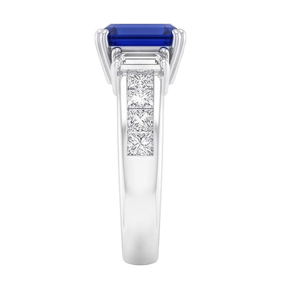 Princess & Emerald Natural Earth Mined Diamond Blue Sapphire Anniversary Ring 3 Carats