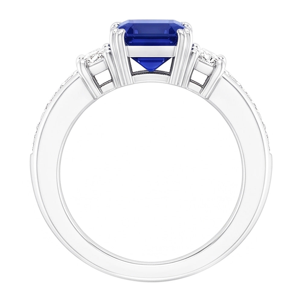 Princess & Emerald Natural Earth Mined Diamond Blue Sapphire Anniversary Ring 3 Carats