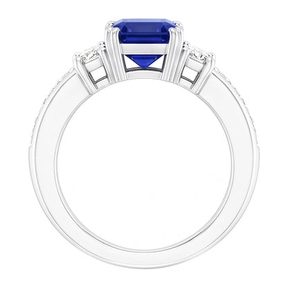 Princess & Emerald Natural Earth Mined Diamond Blue Sapphire Anniversary Ring 3 Carats