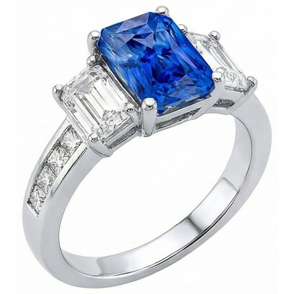 Princess & Emerald Natural Earth Mined Diamond Radiant Sapphire Ring 4 Carats Channel Set