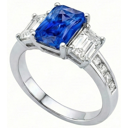 Princess & Emerald Natural Earth Mined Diamond Radiant Sapphire Ring 4 Carats Channel Set