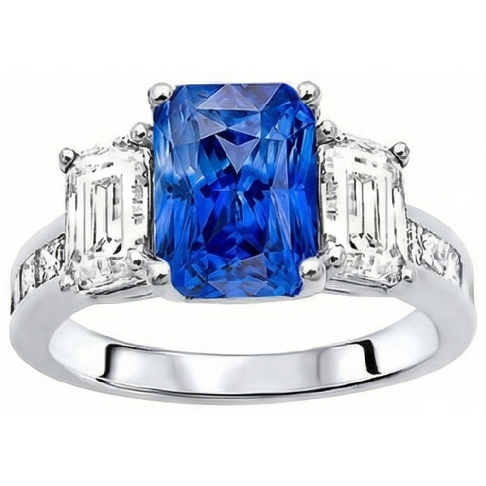 Princess & Emerald Natural Earth Mined Diamond Radiant Sapphire Ring 4 Carats Channel Set