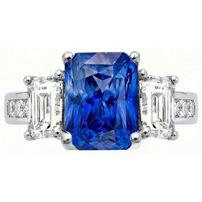 Princess & Emerald Natural Earth Mined Diamond Radiant Sapphire Ring 4 Carats Channel Set