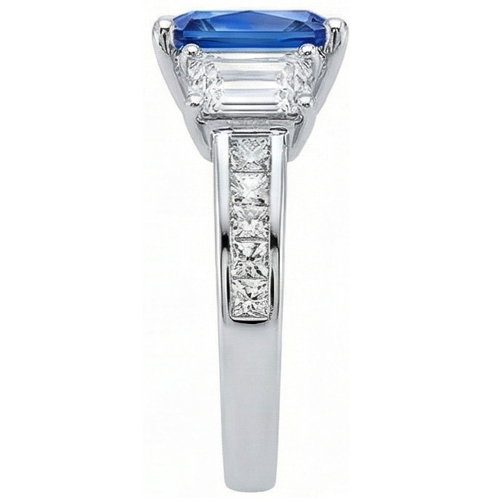 Princess & Emerald Natural Earth Mined Diamond Radiant Sapphire Ring 4 Carats Channel Set