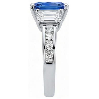 Princess & Emerald Natural Earth Mined Diamond Radiant Sapphire Ring 4 Carats Channel Set