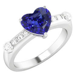 Princess & Round Natural Earth Mined Diamond Blue Sapphire Ring 3.50 Carats