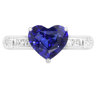 Princess & Round Natural Earth Mined Diamond Blue Sapphire Ring 3.50 Carats