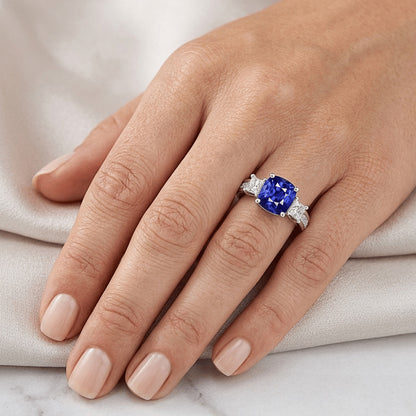 Princess & Round Natural Earth Mined Diamond Cushion Sapphire Ring Jewelry 3.50 Carats