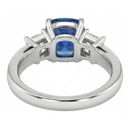 Princess & Round Natural Earth Mined Diamond Ring Cushion Ceylon Sapphire 3 Carats Gold
