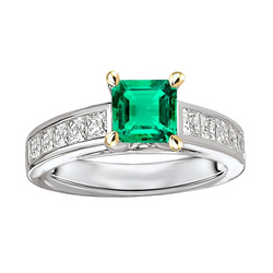 Natural Real ( Not Lab Grown ) Princess Cut Diamonds & Green Emerald GIA Ring 4 Ct Channel Set