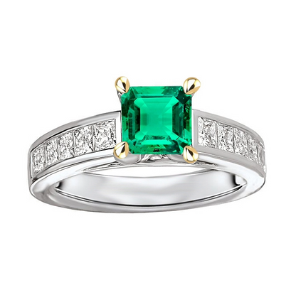 Princess Cut Diamonds & Green Emerald Ring 4 Ct Channel Set