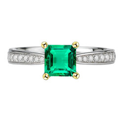 Princess Cut Gemstone Ring Green Emerald & Diamond Jewelry