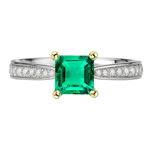 Princess Cut Gemstone Ring Green Emerald & Diamond Jewelry