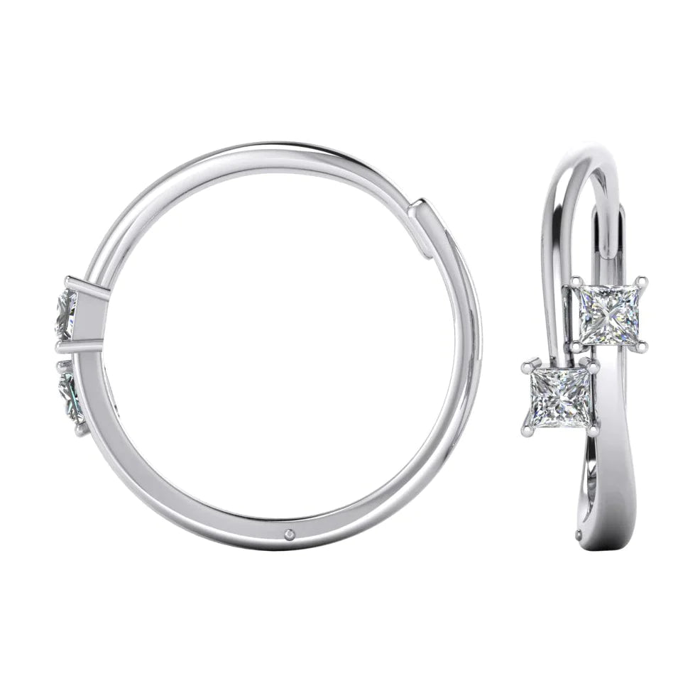 Princess Cut 2 Diamond Hoop Earrings
