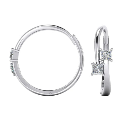 Princess Cut 2 Diamond Hoop Earrings