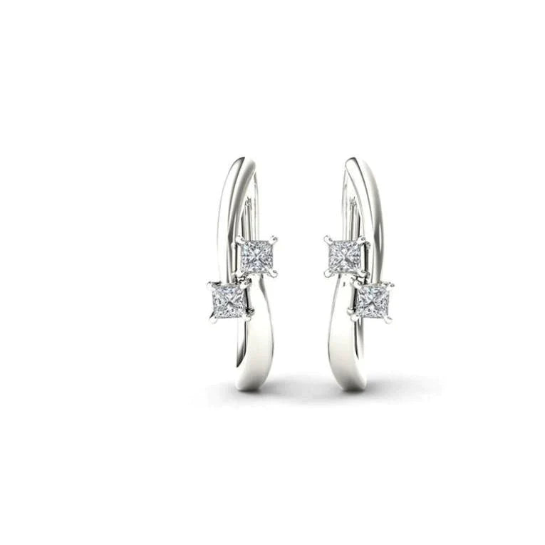 Princess Cut 2 Diamond Hoop Earrings