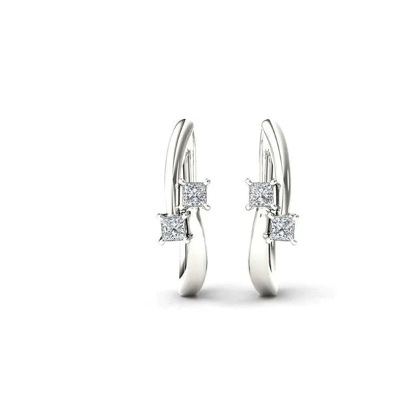 Princess Cut 2 Diamond Hoop Earrings