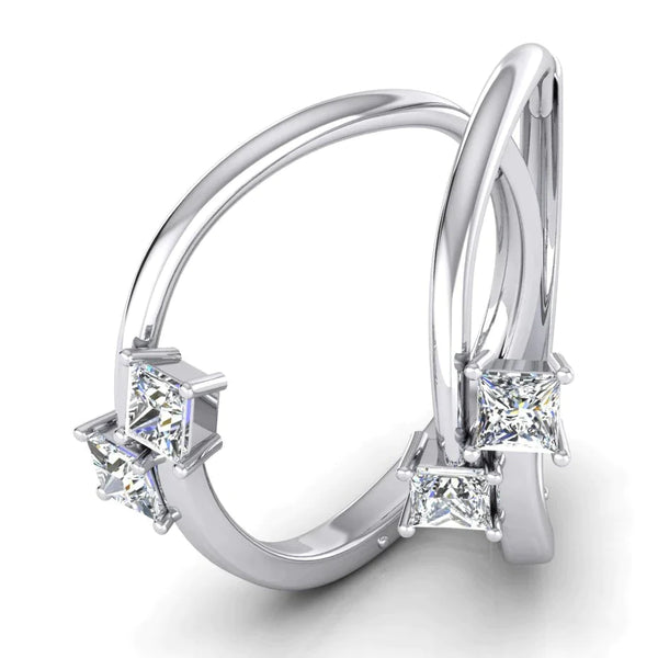 Princess Cut 2 Diamond Hoop Earrings