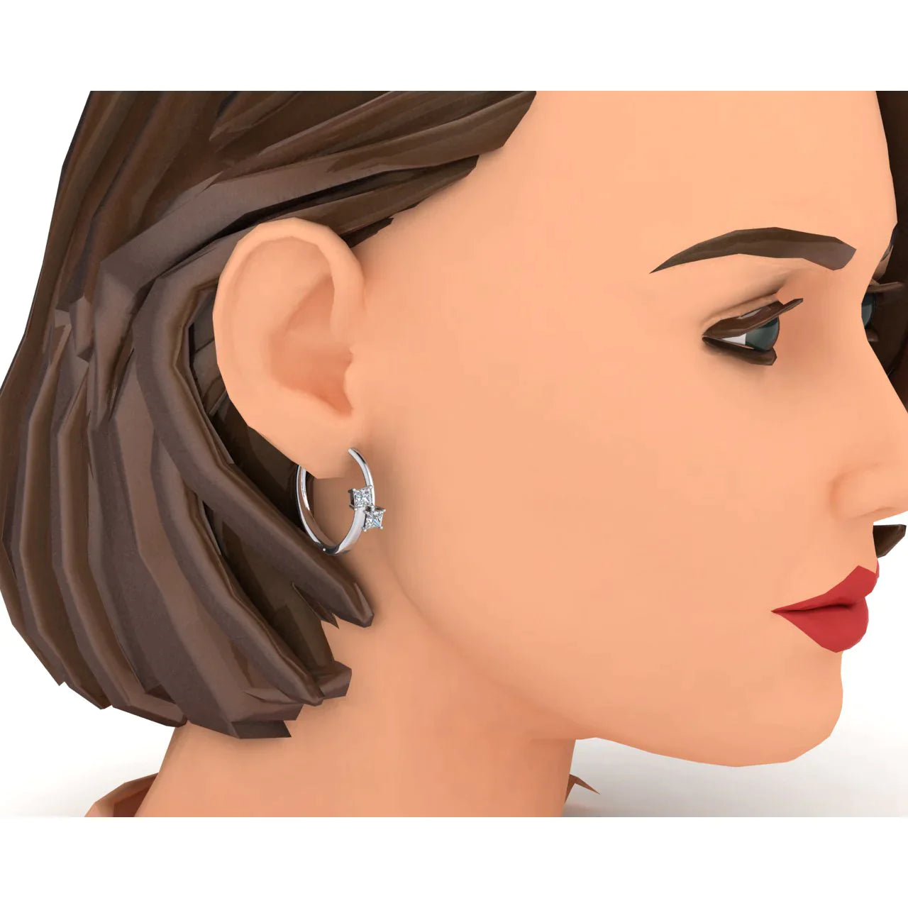 Princess Cut 2 Diamond Hoop Earrings