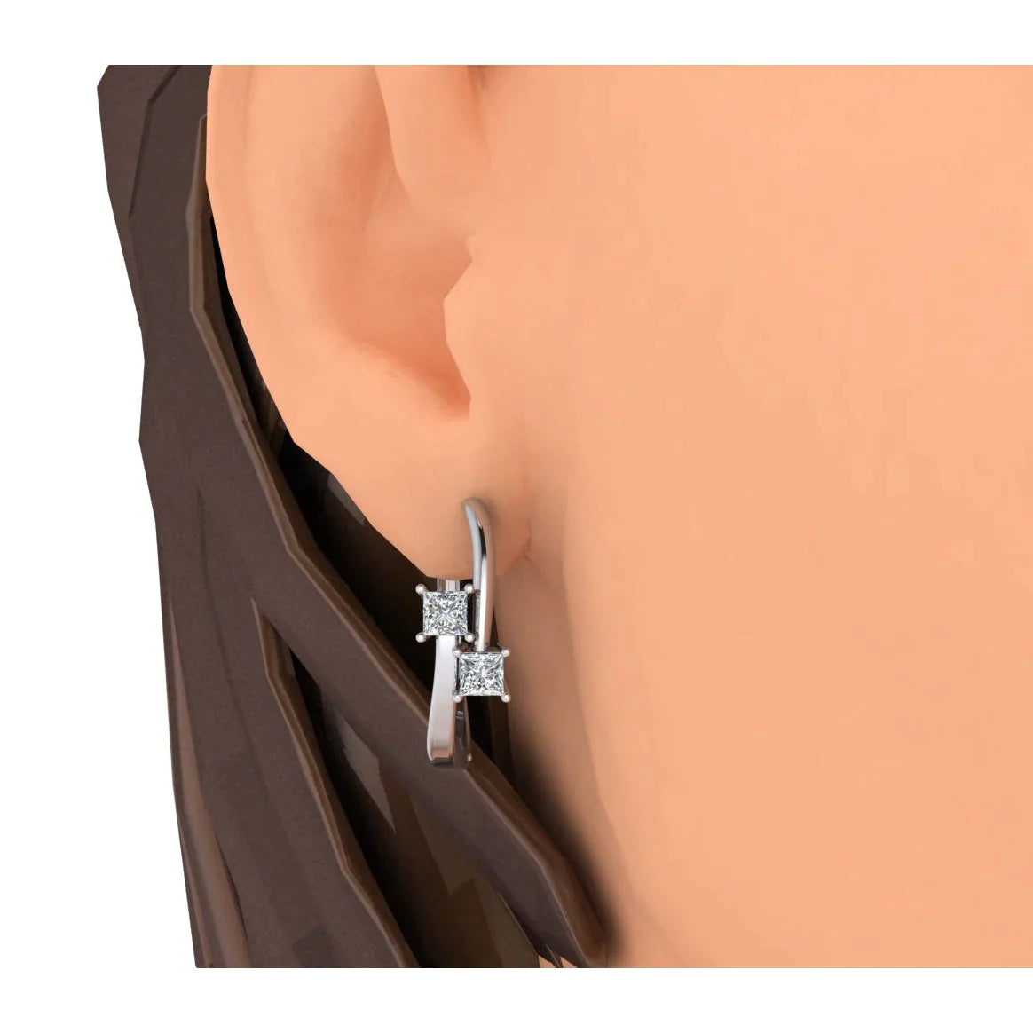 Princess Cut 2 Diamond Hoop Earrings